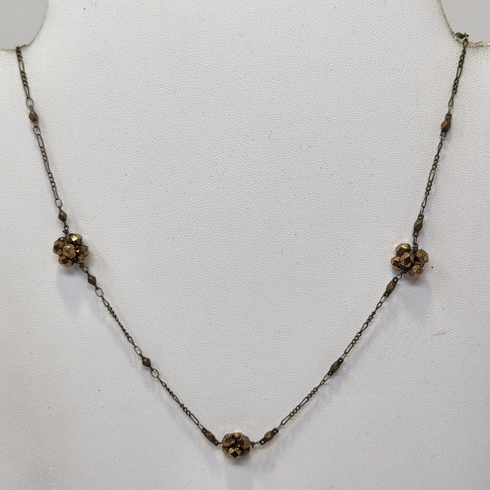 Dayne Duvall Brass Chain Rhinestone Cluster Necklace Choker Hook Closure Artisan